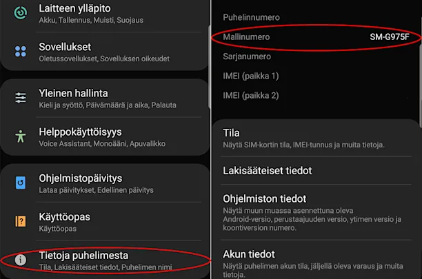 Samsung-mallimerkintä