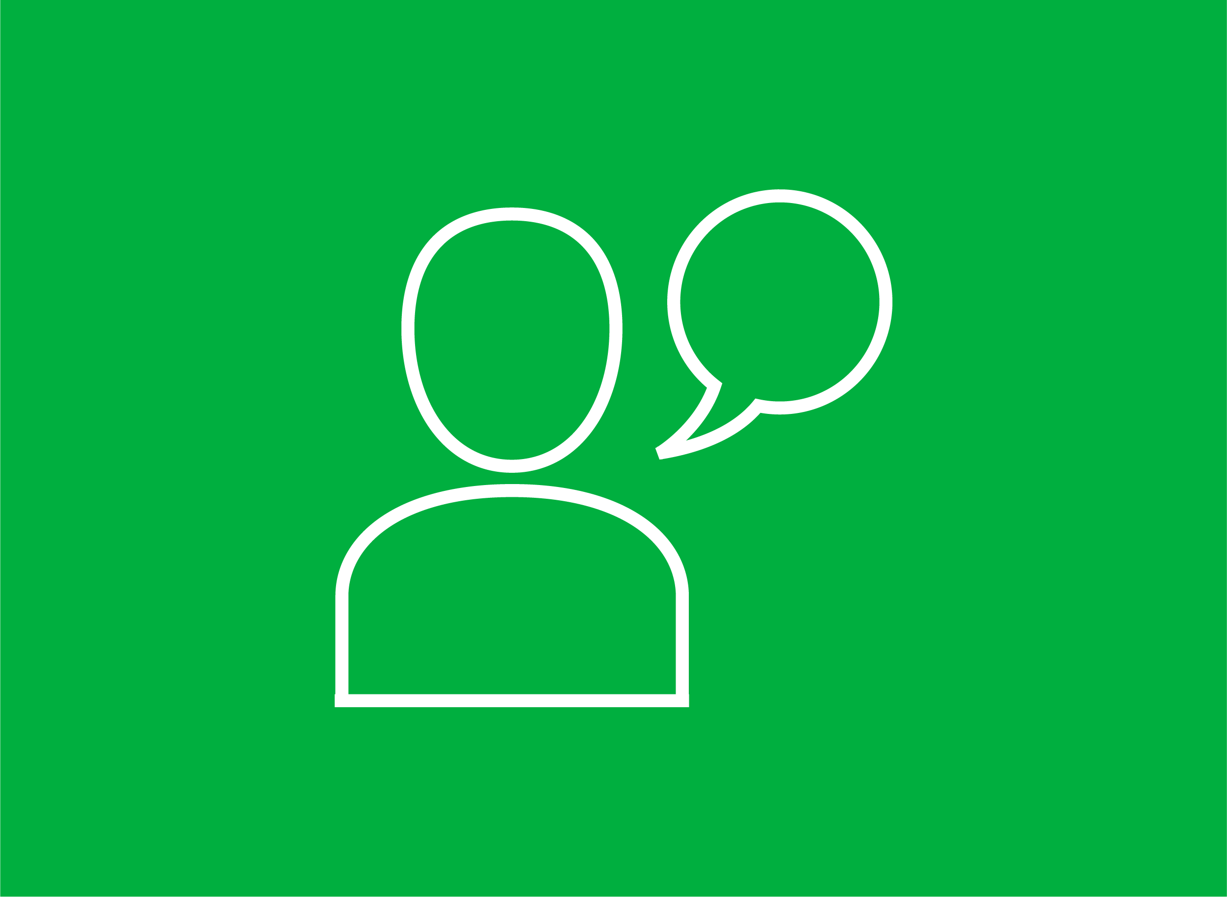 Green icon of a person with a speech bubble