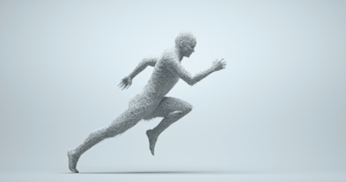 Een 3D gerenderd persoon die start aan de sprint.