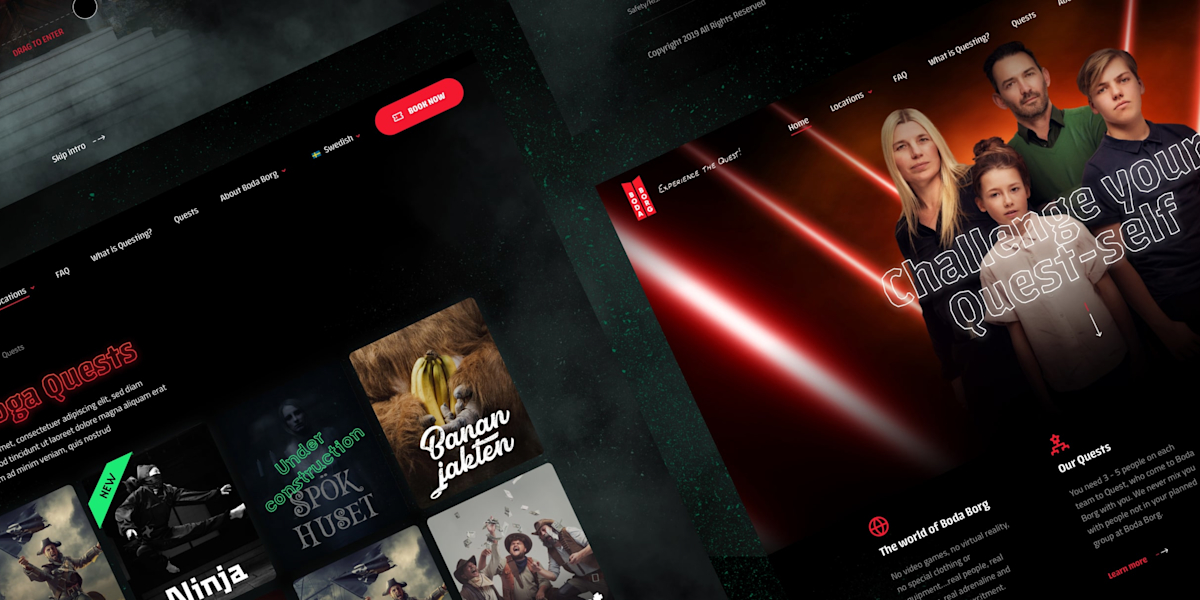 Twee pagina's van de Boda Borg website uitgelicht