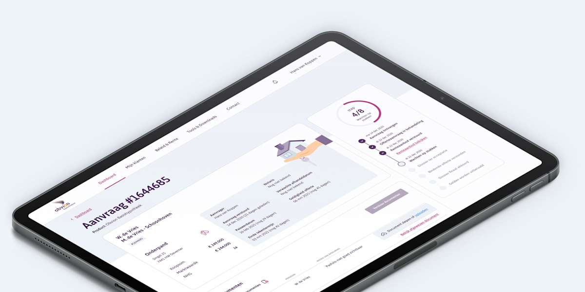 De aanvraag pagina getoond op een tablet