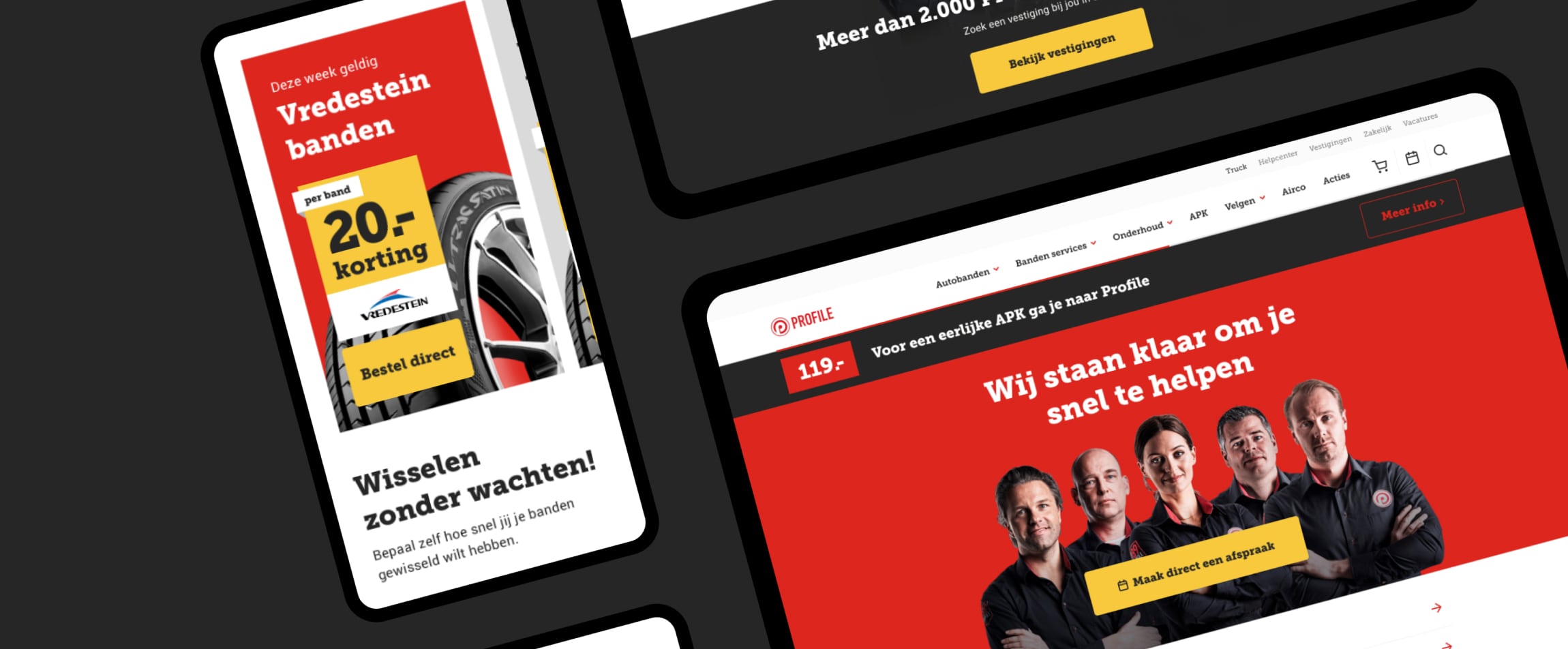 Ruby on Rails - Profile - Drie schermen om de website te tonen op een donkere achtergrond