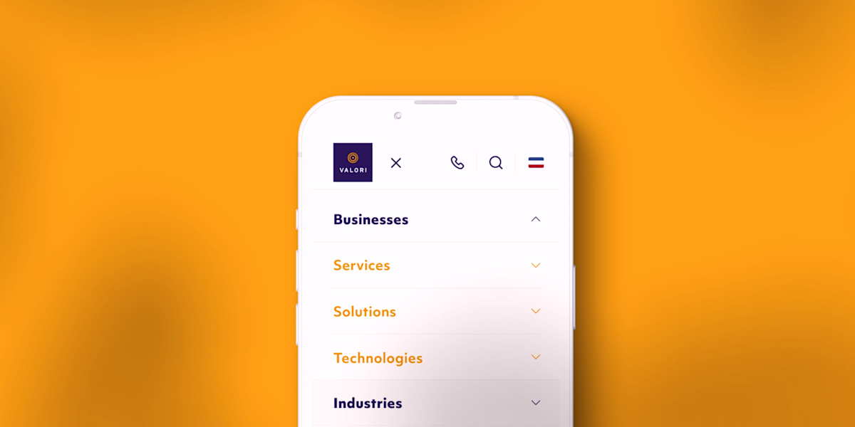 Een voorbeeld van de uitgeklapte menu van Valori