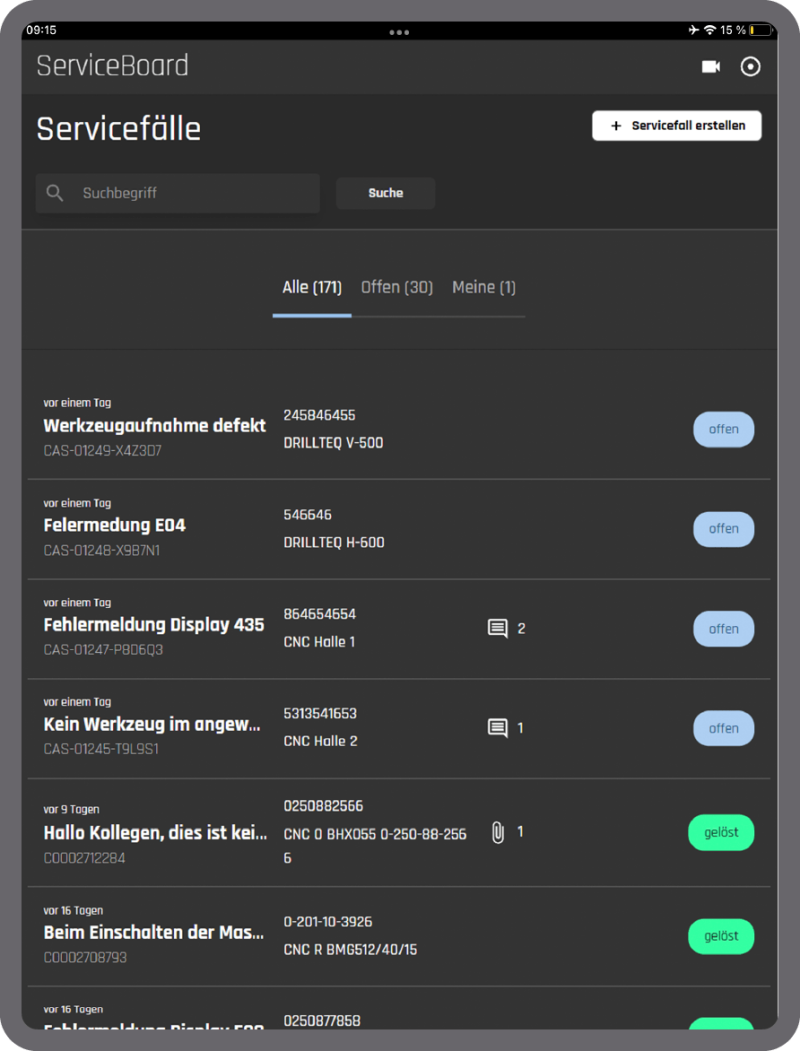 ServiceBoard Joey Web tapio-serviceboard-einfacher-digitaler-maschinen-service-holzbearbeitung-alle-servicetickets