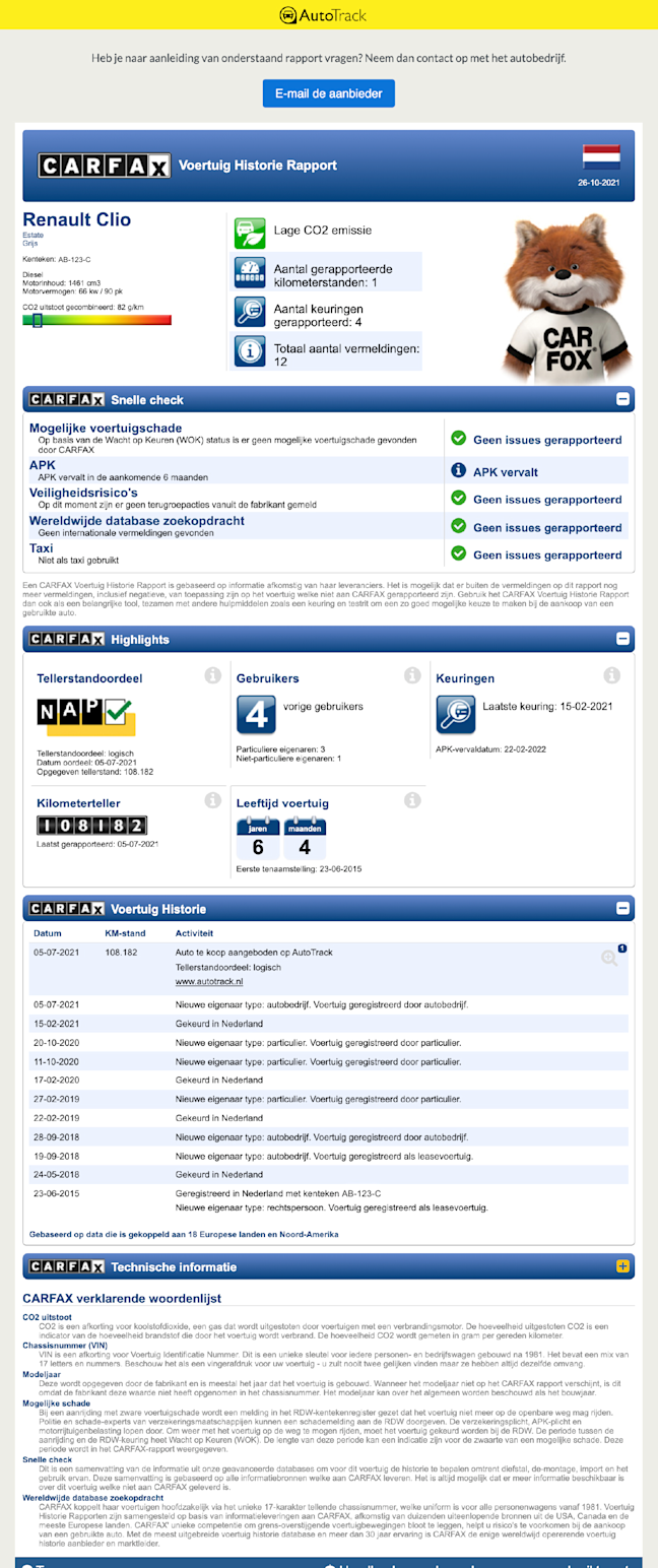 CARFAX-rapport (voorbeeld)