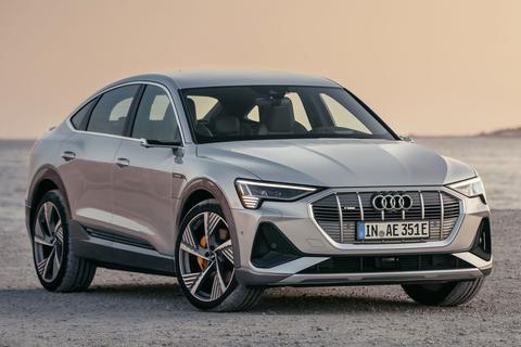 audi e tron donkergrijs side front view