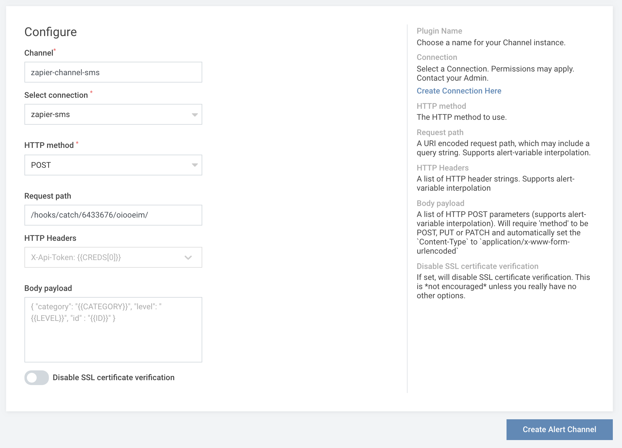 Zapier SMS channel