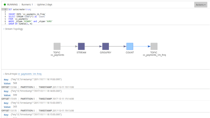 Apache Kafka Streaming, count on Lenses SQL