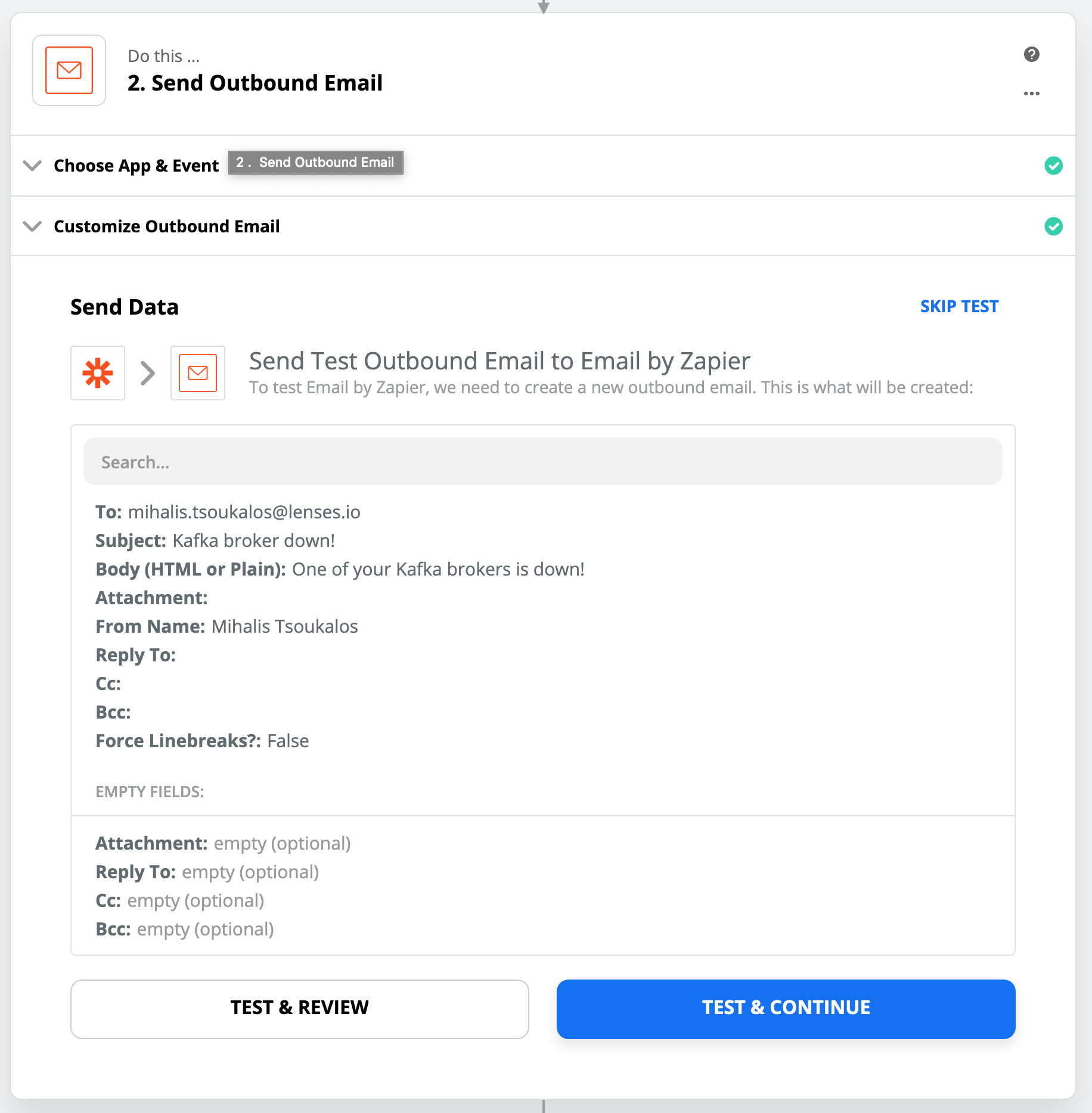 Skip Zapier email test