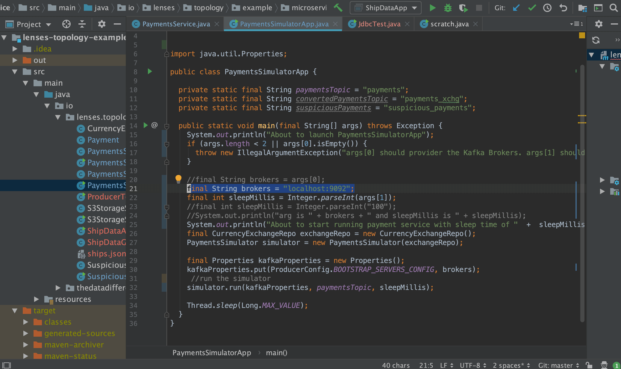 IntelliJ - Connecting consumer or producer client to Lenses.io Box localhost Apache Kafka broker
