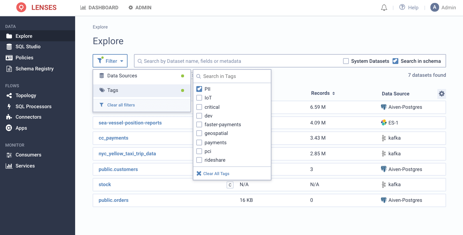 Filter metadata in Apache Kafka data catalog