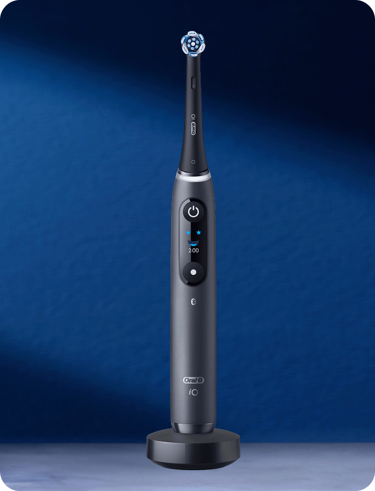 Oral-B iO9 black electric toothbrush with advanced display and round brush