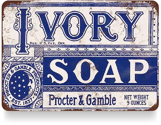 Original Ivory soap packaging, blue and white vintage Procter & Gamble design from early 20th century