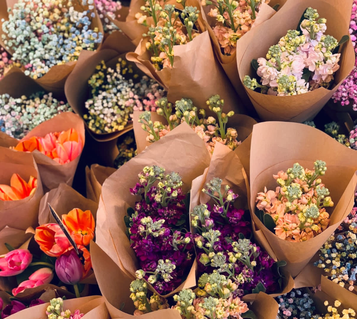 A large collection of flower bouquets
