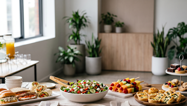 A table at an office with food