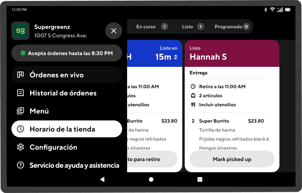 Nav bar Hours - es