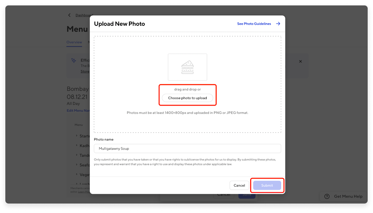 Merchant Portal - Upload New Photo Submit