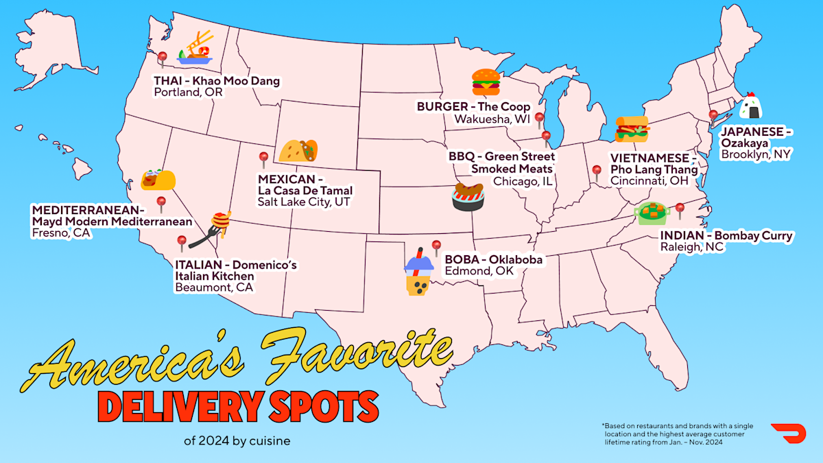 2024 America’s Favorite Delivery Spots on DoorDash - list infographic