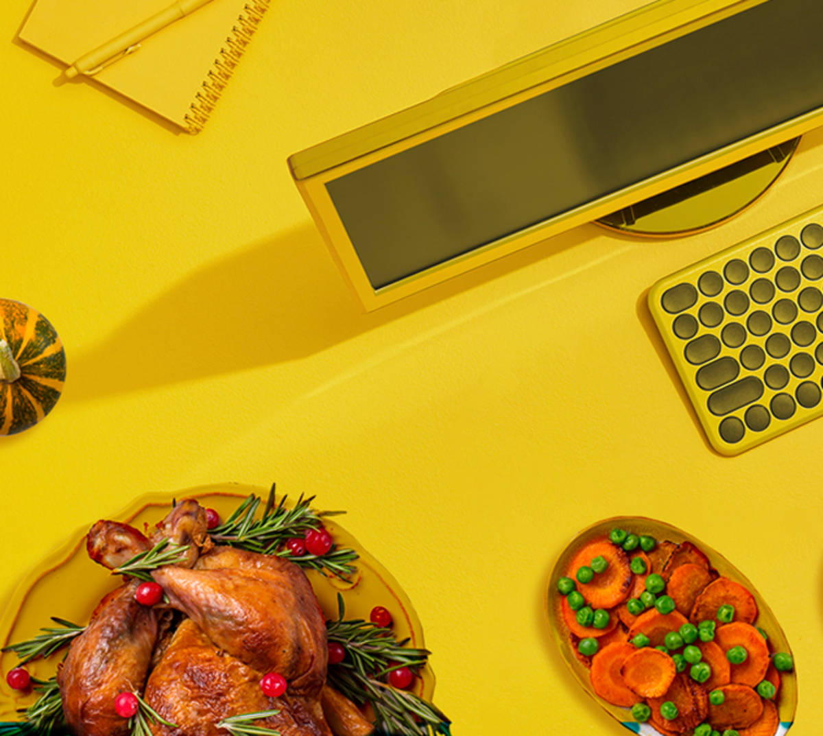 Thanksgiving turkey set beside a computer