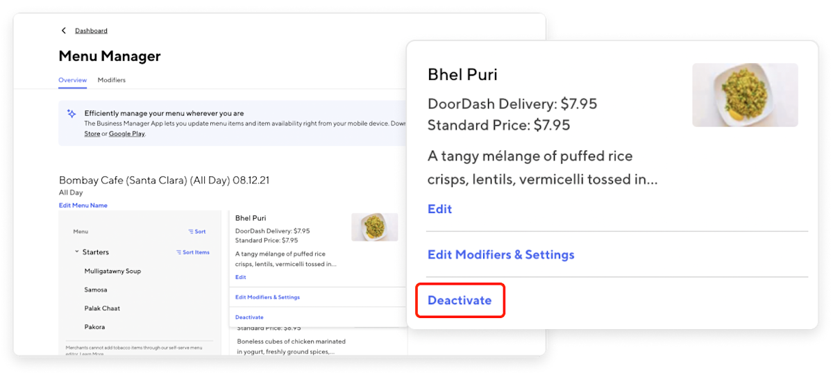 Merchant Portal - Deactivate Menu Item