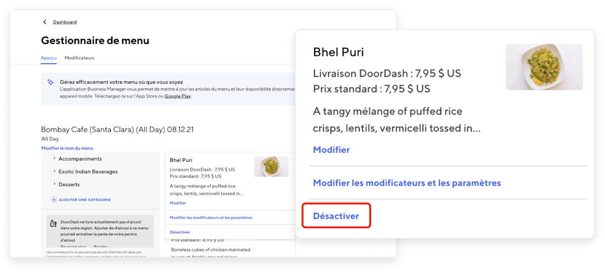 Merchant Portal - Deactivate Menu Item