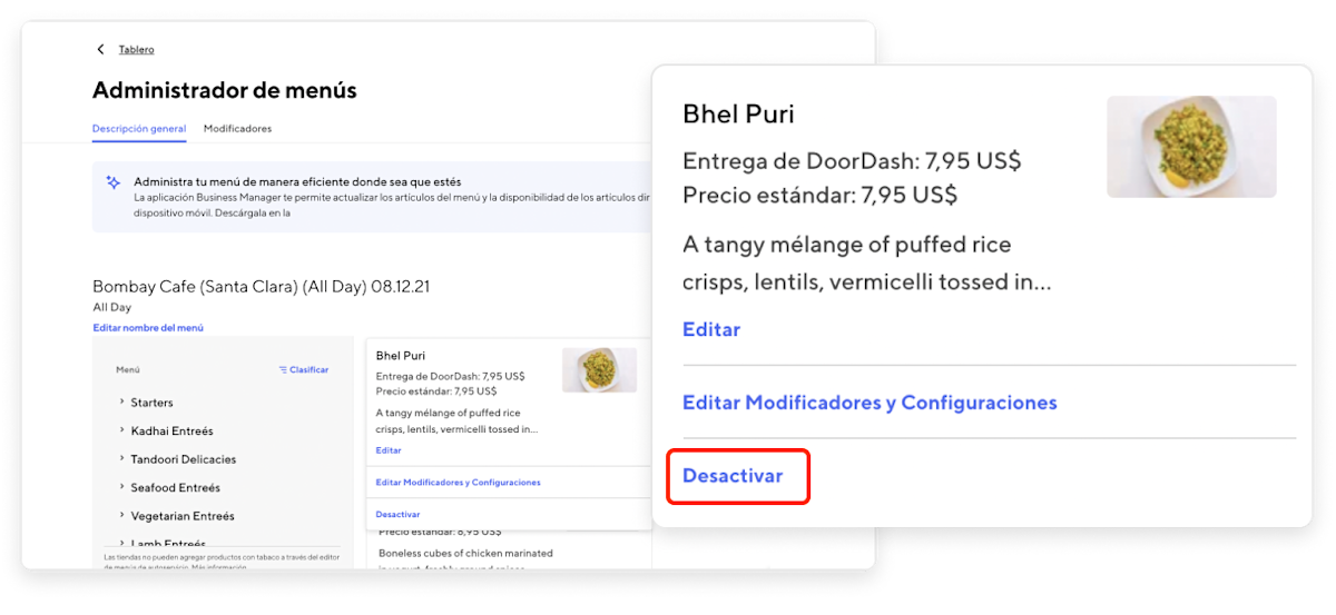 Merchant Portal - Deactivate Menu Item