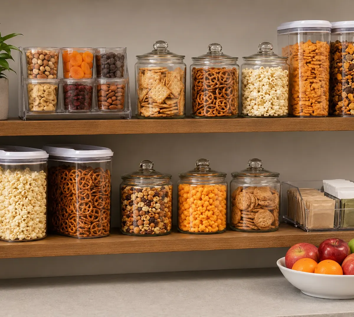 a picture of a pantry with multiple snacks
