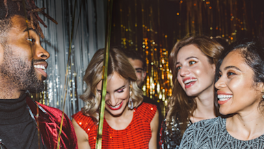 DDfB- woman in red dress, party