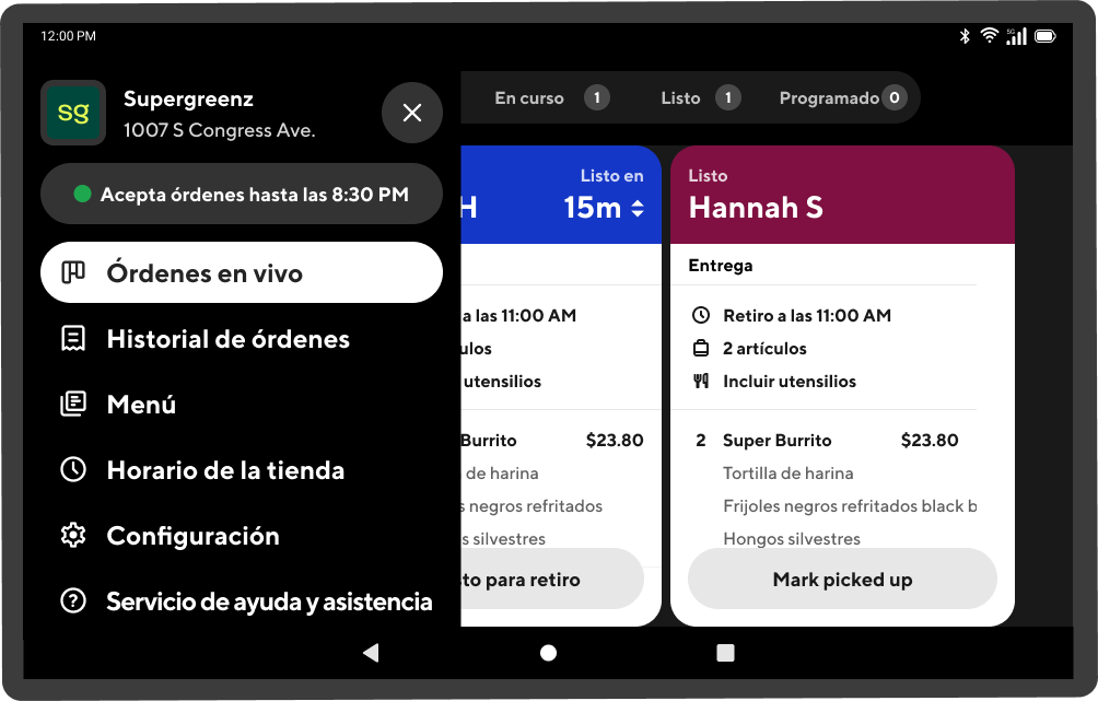 Nav Bar Live orders- ES