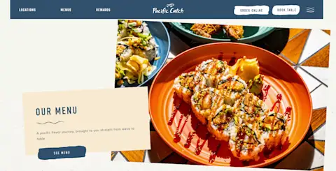 Here, DoorDash merchant Pacific Catch reels customers in with clear and compelling copy set against a clean background. Vivid food photography pops off the page while clever wordplay — “from wave to table.”