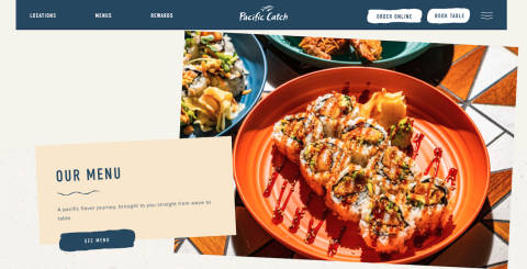Here, DoorDash merchant Pacific Catch reels customers in with clear and compelling copy set against a clean background. Vivid food photography pops off the page while clever wordplay — “from wave to table.”