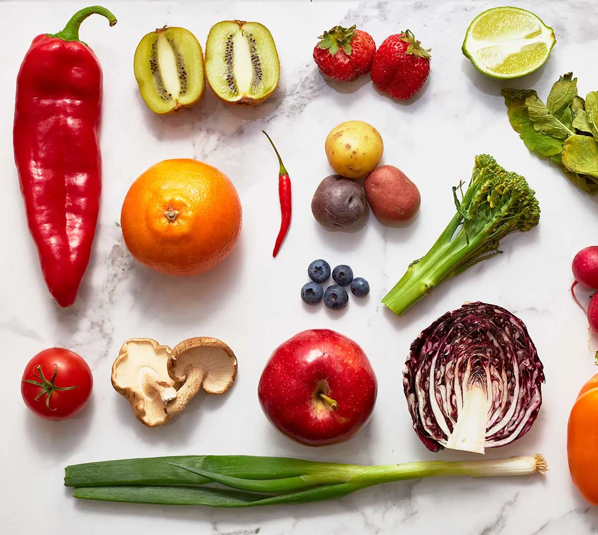 Image of various foods (vegetables and fruits)