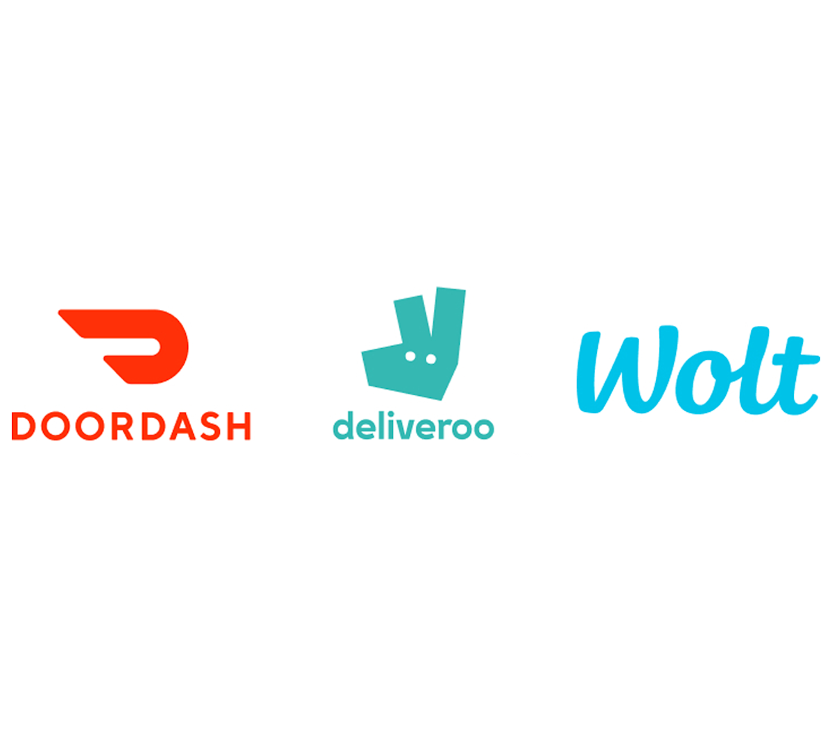 DoorDash, Deliveroo, and Wolt logos together.