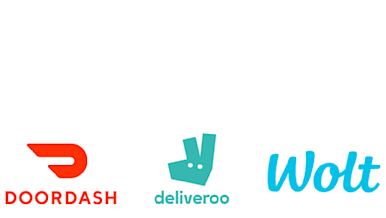 DoorDash, Deliveroo, and Wolt logos together.