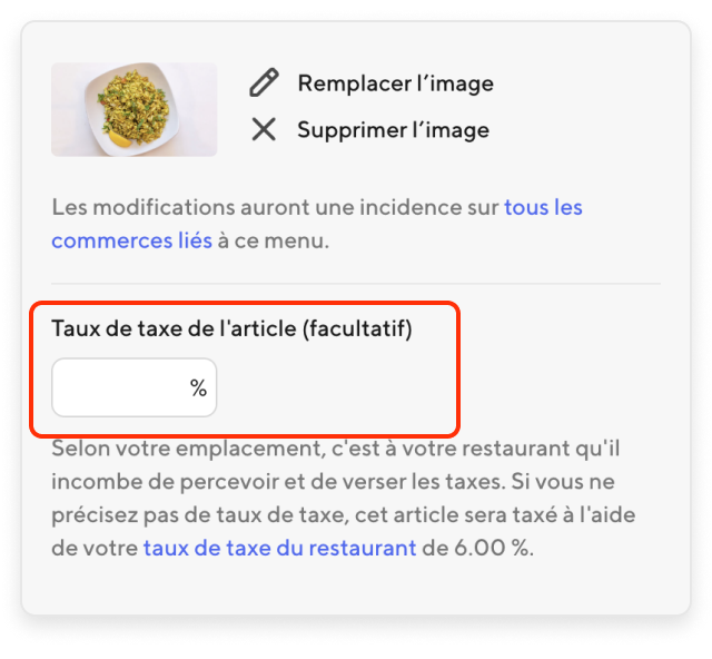 Merchant Portal - Menu Item Tax