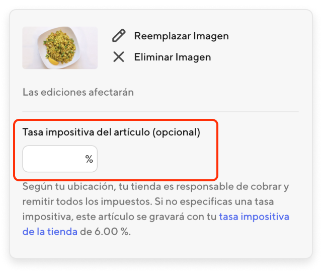 Merchant Portal - Menu Item Tax