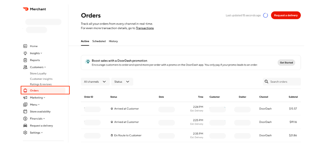 Merchant Portal - Order History