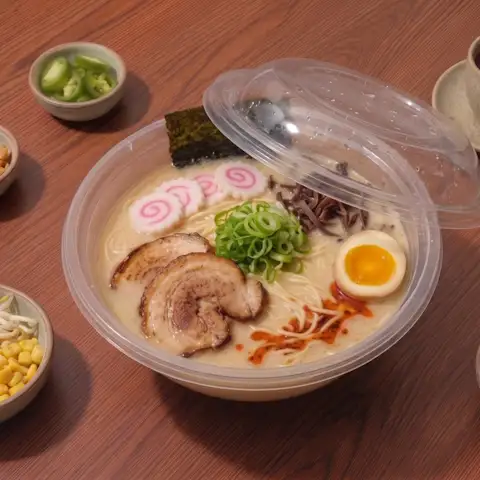 Tonkotsu style ramen in a to-go bowl