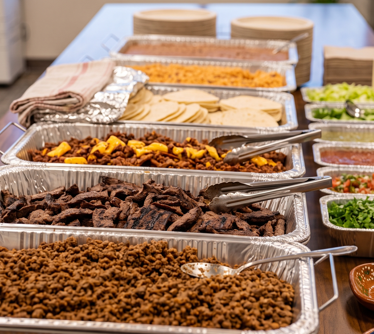 A table of a taco bar for catering