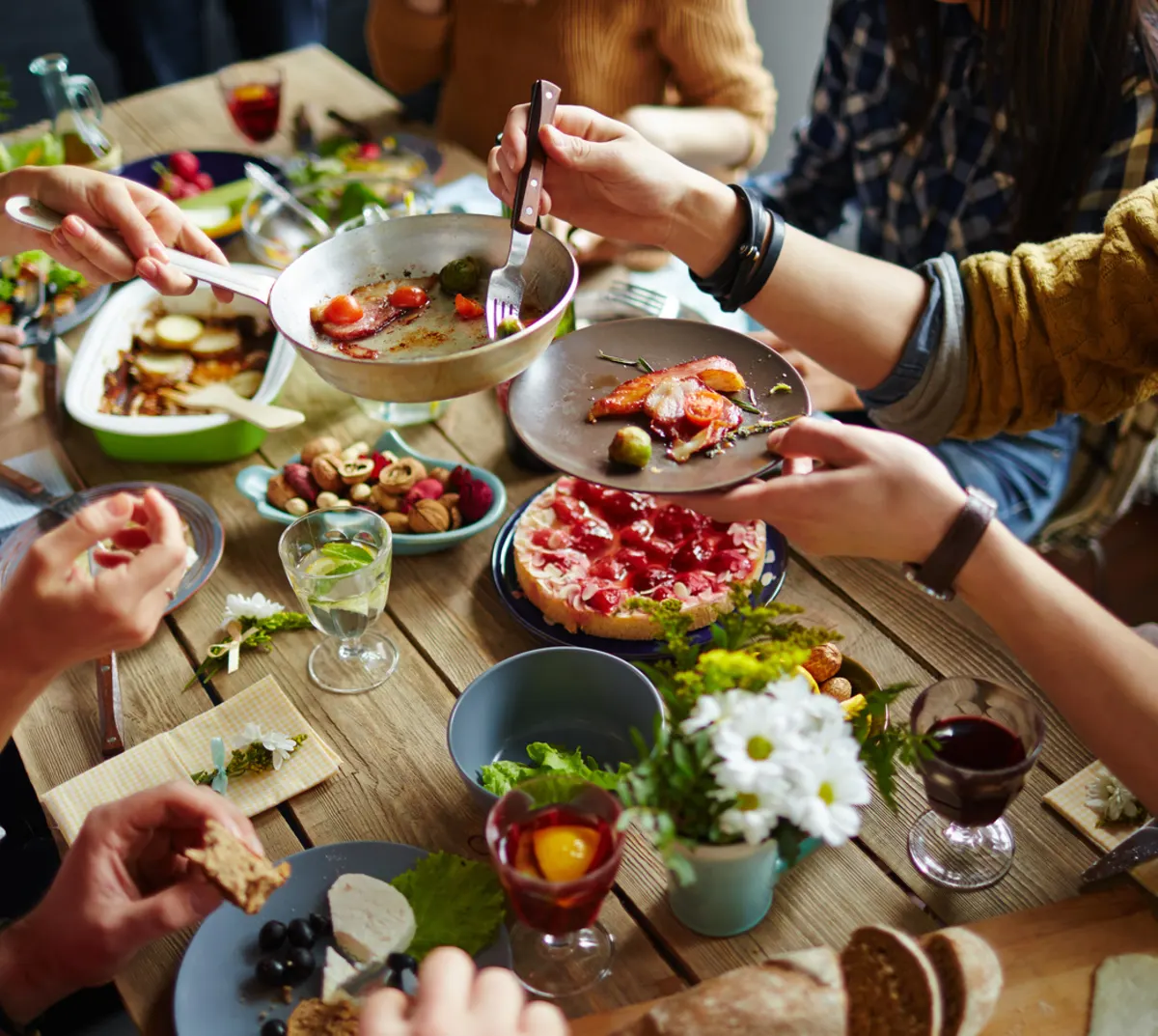 A group of people sharing their lunch