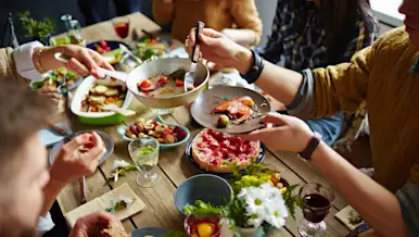 A group of people sharing their lunch