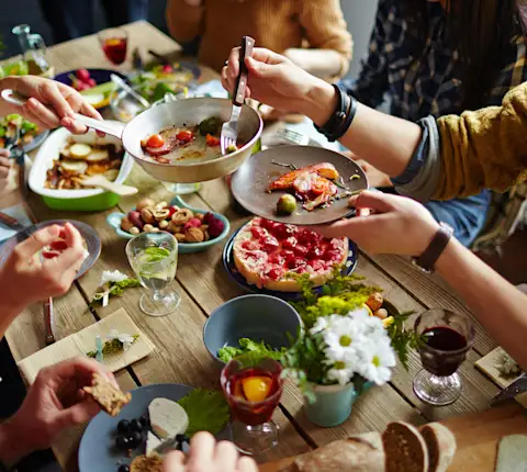 A group of people sharing their lunch