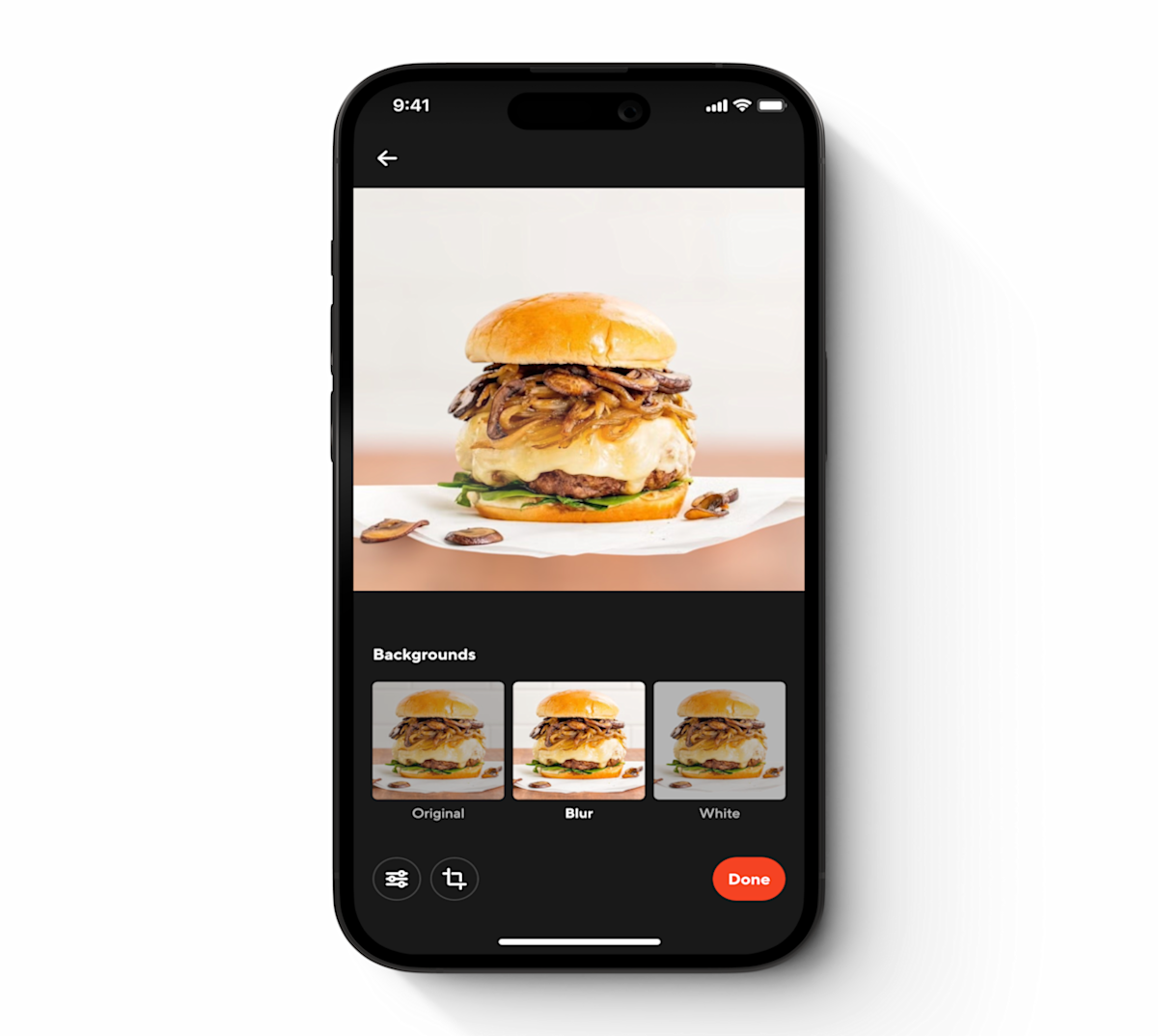 Enables restaurants to capture professional-quality food photos by optimizing lighting and backgrounds, without altering the appearance of the food itself.