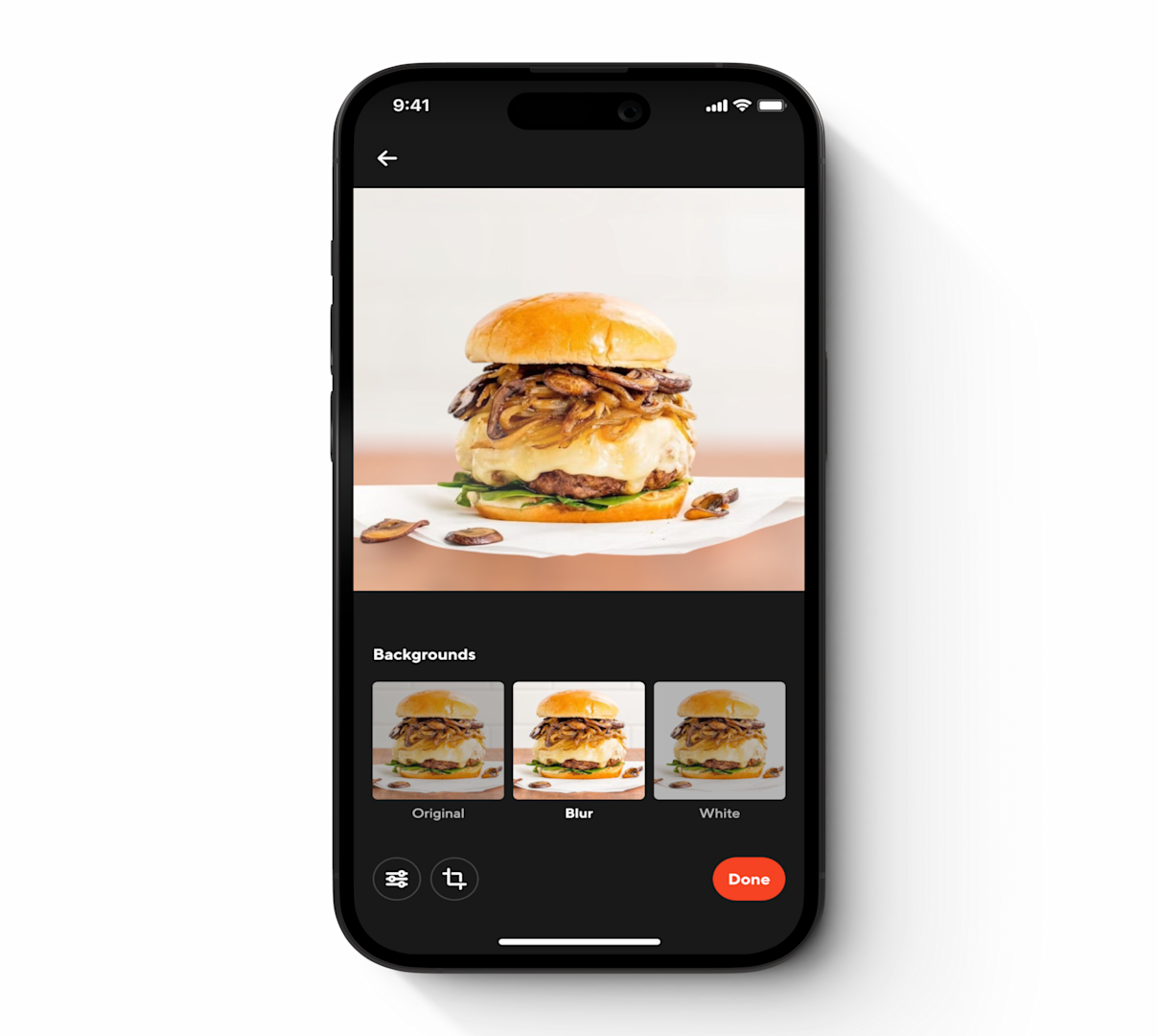 Enables restaurants to capture professional-quality food photos by optimizing lighting and backgrounds, without altering the appearance of the food itself.
