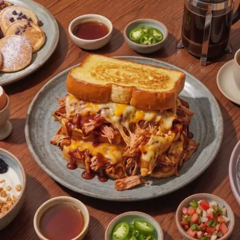 BBQ sandwich with smoked gouda cheese on a table