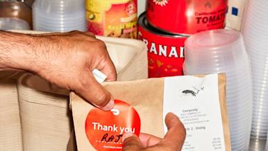 DoorDash pickup bags with stickers