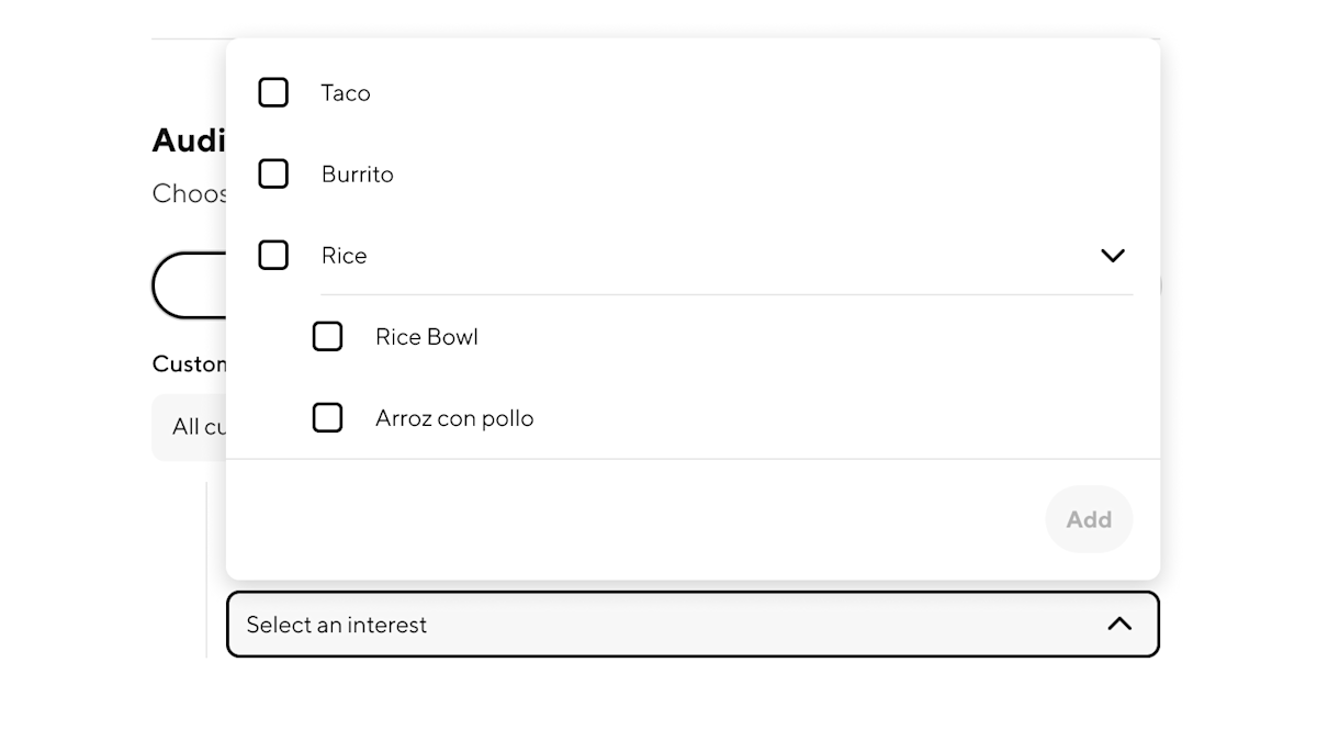 Interest Targeting UI for Ent Rx in Ads Manager
