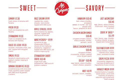 AB Crepes Menu