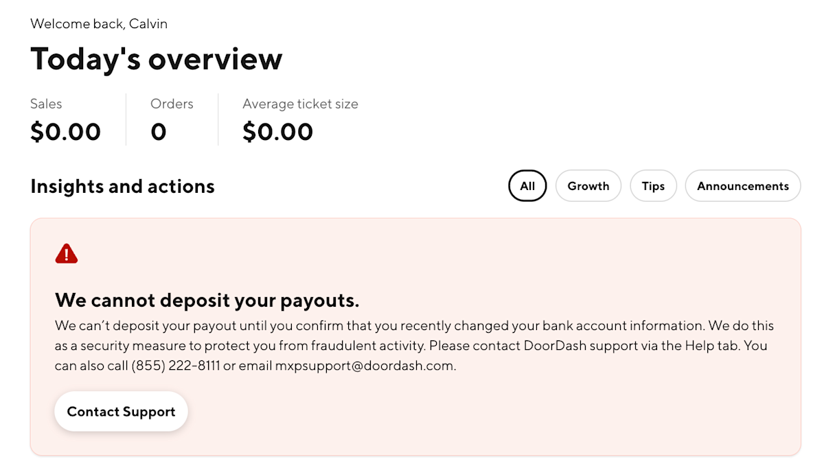 Image: Mx portal feed card notifying of payments issue