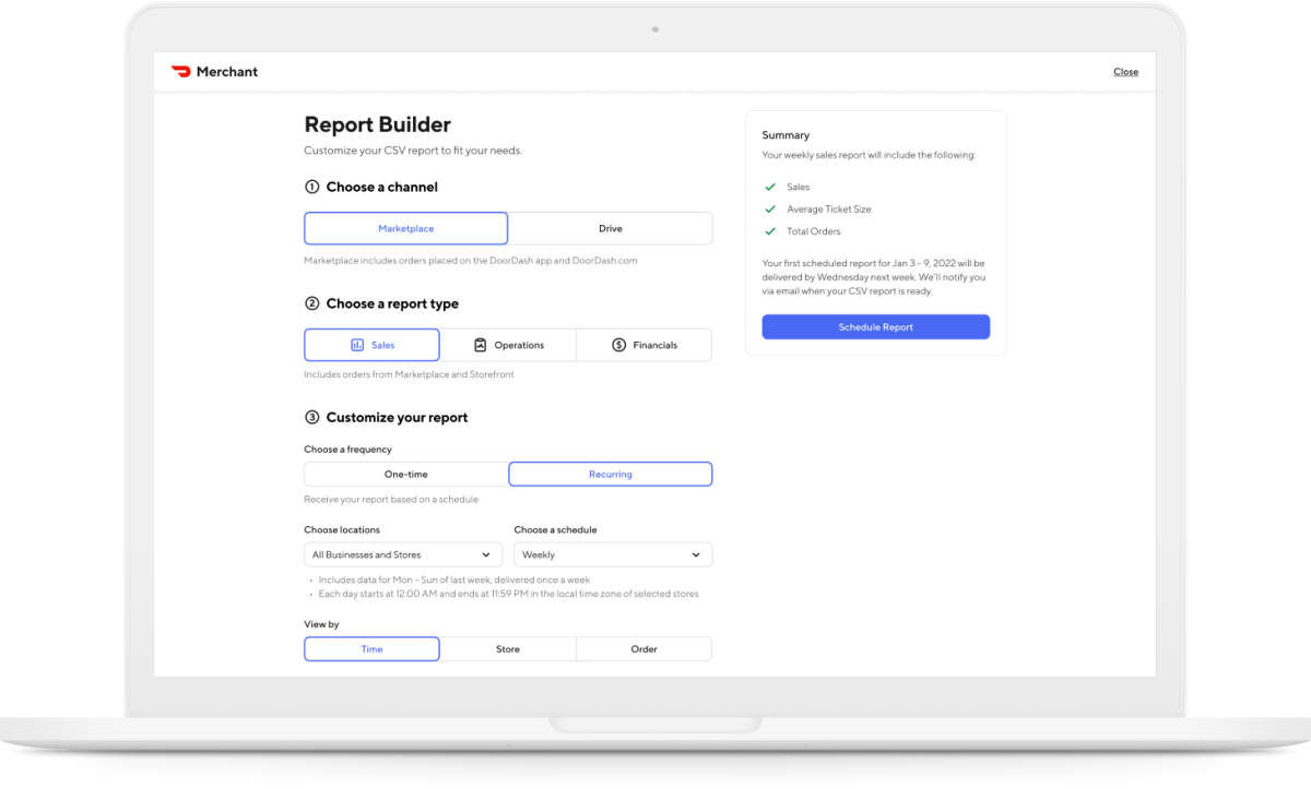 report builder merchant portal